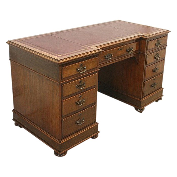 Late Victorian Walnut Pedestal Desk