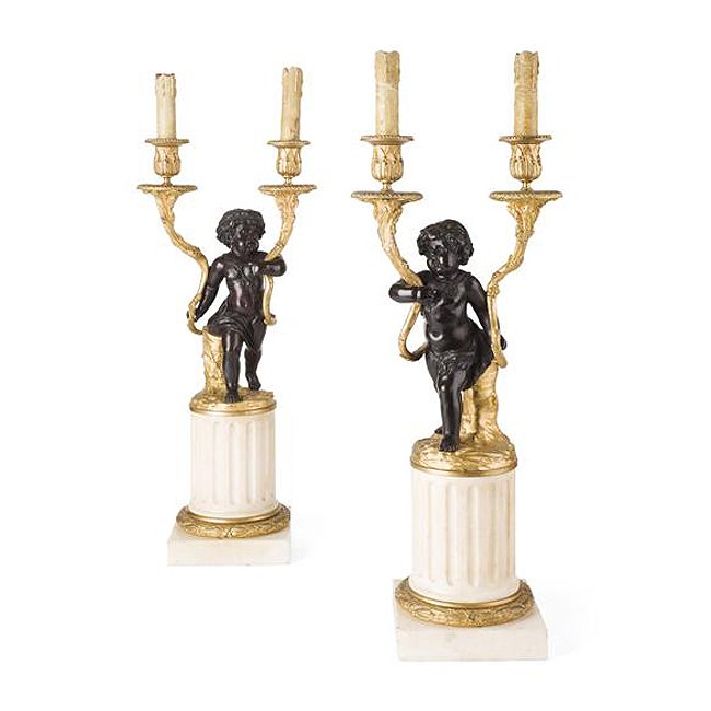 Antique Pair of French Gilt and Bronze Candelabra