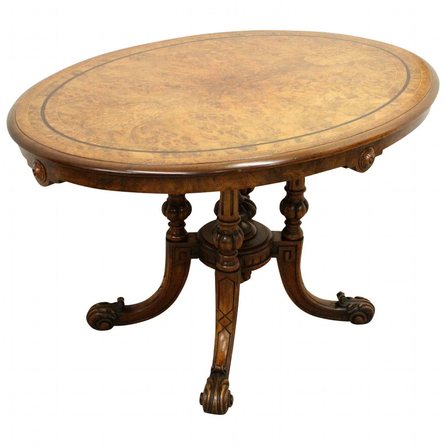 Antique Victorian Burr Walnut Oval Breakfast Table