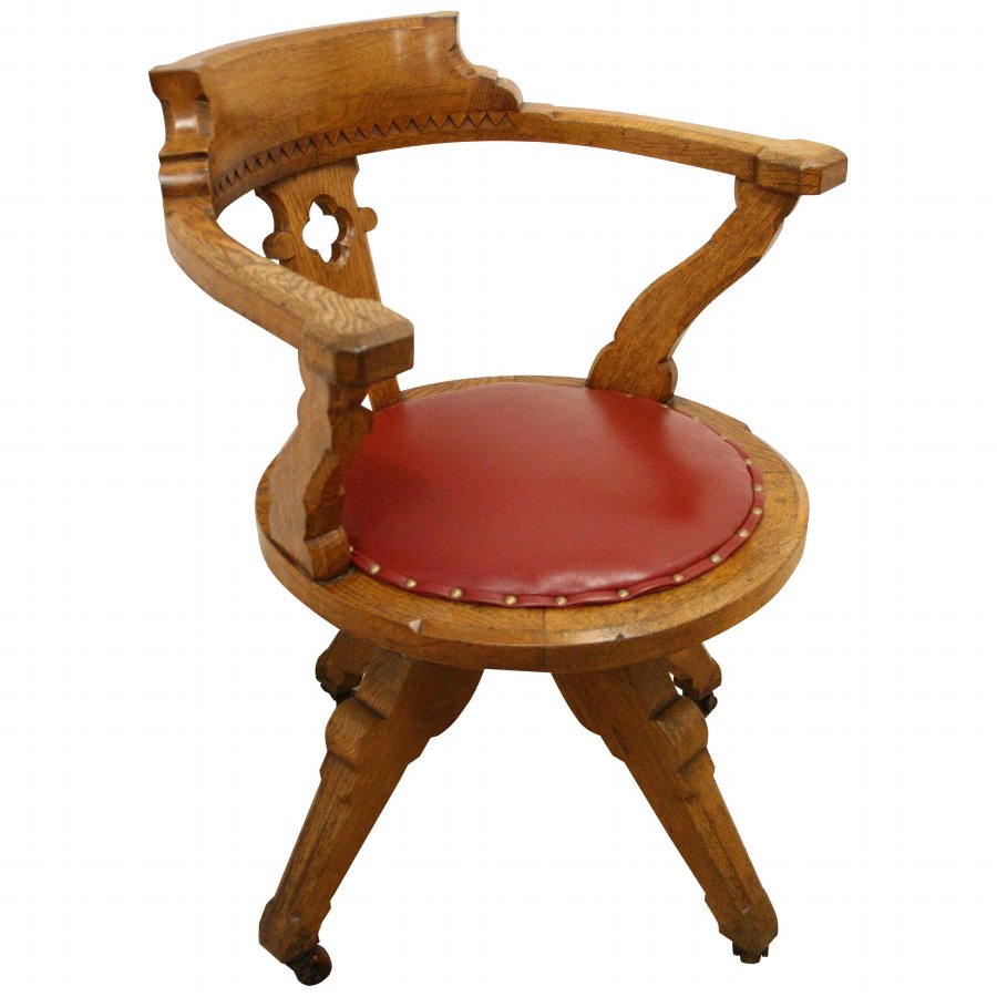 Victorian Gothic Revival Oak Revolving Desk Chair
