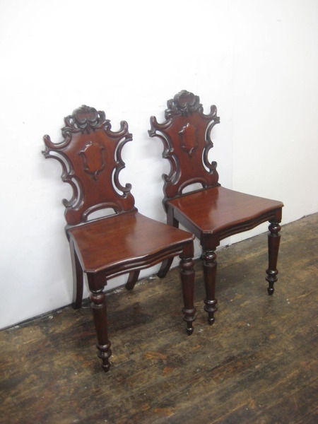Pair of Early Victorian Mahogany Hall Chairs