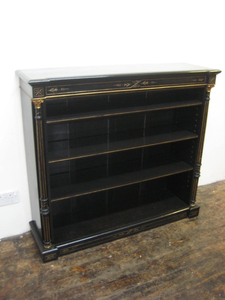 Antique Ebonised and Gilt Metal Mounted Open Bookcase