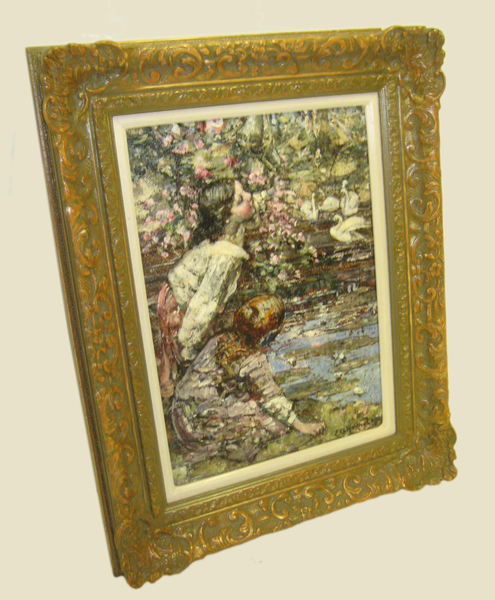 Hornel Painting, Two Girls by a Lily Pond 