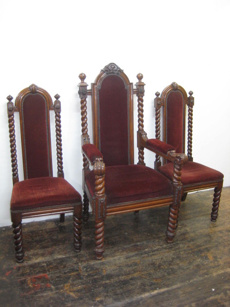 Set of 3 Mid Victorian Carved Oak Chairs