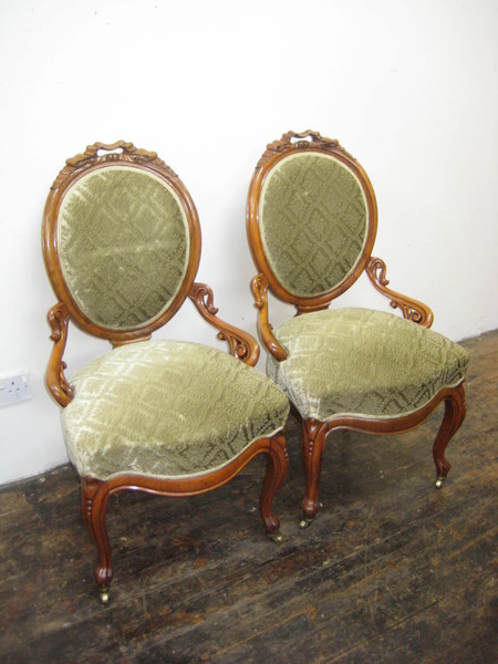 Pair of Victorian Walnut Side Chairs