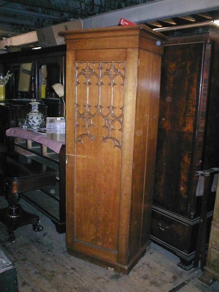 Antique Gothic Revival Oak Cupboard/Chest