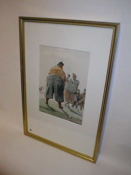 Antique Framed Colour Golfing Sketch by Frank Reynolds