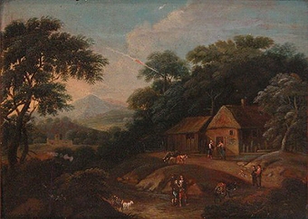 Wooded Landscape with a Farm and labourers