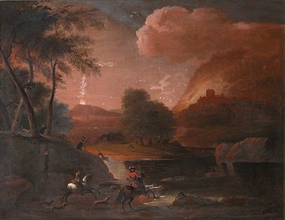 Antique A Stag Hunt by Moonlight