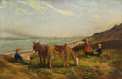 Antique Children and Donkeys on the beach, East Anglian Coast