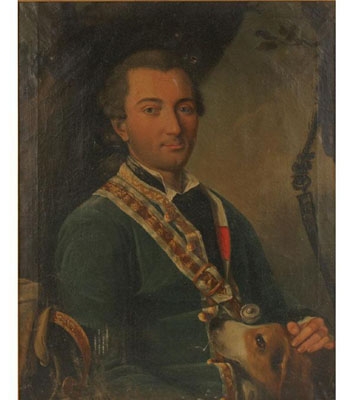 Antique Portrait of a French Nobleman in sporting dress with embroidered patchbox