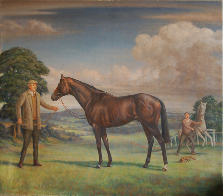 Antique Portrait of Dancing Brave 1983-1999 and Guy Harwood the trainer