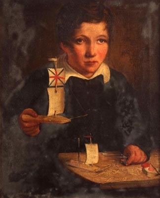 Antique Portrait of Robert Fiske making model sailing boats