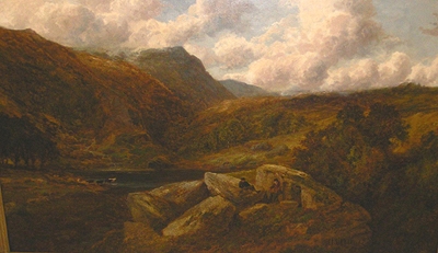 Antique The Trossachs, Stirlingshire Scotland with figures in the foreground