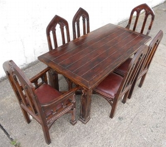 Antique Gothic Style Mahogany Dining Room Set