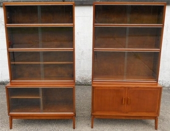 Antique Pair Mahogany Glass Fronted Bookcases for Book / Stationary Storage by Minty