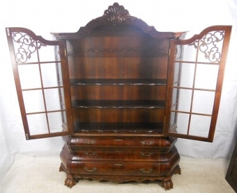 Antique Large Shaped Mahogany Display Cabinet, on Chest of Drawers