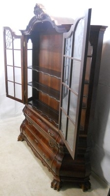 Antique Large Shaped Mahogany Display Cabinet, on Chest of Drawers