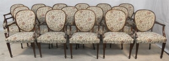 Set of Sixteen Georgian Style Mahogany Carver Armchairs Upholstered Comfortable
