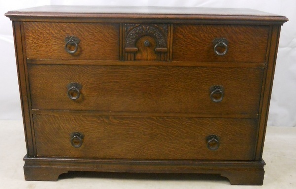 Antique Carved Oak Dark Chest of Drawers