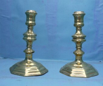 Pair early brass candlesticks