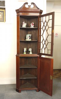 Antique Mahogany standing display corner cupboard