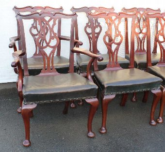 Antique Set 8 2 Sturdy Georgian style Mahogany Dining Chairs. Dark Green 1920's