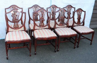 Antique Set 8 Wheatsheaf Mahogany Dining Chairs. 6  2 Pale stripe Pop out seats 1960's