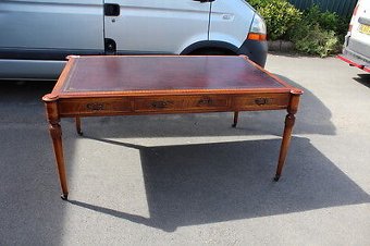 Antique 1960s Bevan and Funnel 6 drawer desk with leather  inset and inlay- fluted legs