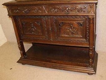 Antique Highly Carved Breton double Oak Server 1920's Marble Top and carved panels