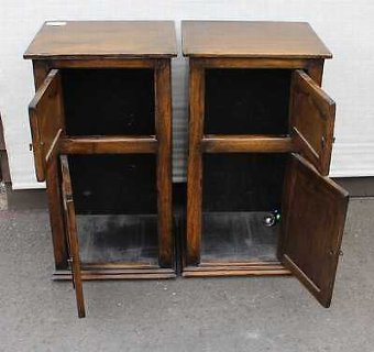 Antique 1940's Carved Pair of Oak Bedsides with 2 small Cupboards