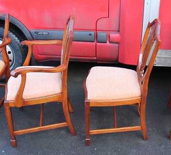 Antique Set 8 Mahogany Chippendale style Dining Chairs pop out self stripe upholstery