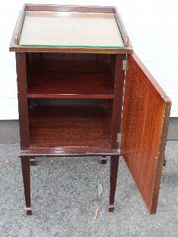 Antique 1920's Mahogany Bedside with cupboard on elegant Legs. Metal Handle.