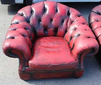 Antique Fab Pair of Large Red Leather Chesterfield Tub chairs buttoned backs.Good Shape