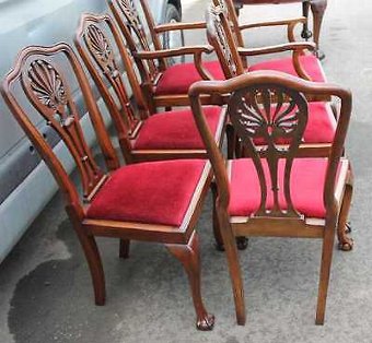 Antique Set 6 Mahogany 1920's Claw and Ball Dining Chairs. Pop out seats. 4 2 Red Seats