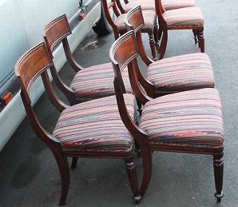 Antique Set 4 Victorian Elegant Mahogany Bar Back Dining Chairs. Striped Seats.(2)