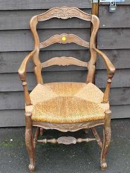 Elegant 1900's French Mahogany Rustic Occasional Carver Chair with Rush Seat