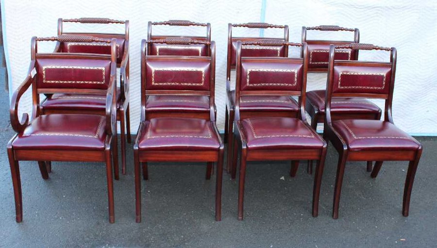Set 8 Rope Back Mahogany Dining Chairs with Red Leather seats. 1960's 6 2