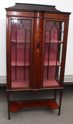 Antique Edwardian Mahogany inlaid Glazed China / Display Cabinet on neat legs.