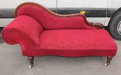 Carved Victorian Mahogany Chaise in Red. Lovely Carved detailing. Great Shape.