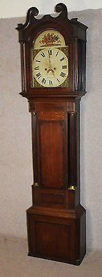 Oak Cabinet Crossbanding 8 Day Grandfather Clock with painted & Date Dial..1860
