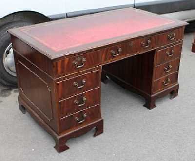 Good 4.5ft Sturdy Mahogany Pedestal  Desk with Red leather top inset