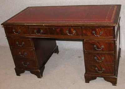 4.5 ft Sturdy Mahogany Pedestal  Desk with Red leather top inset