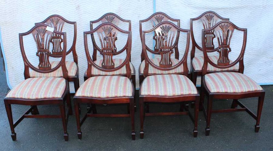 Antique Set 8 Wheatsheaf Mahogany Dining Chairs. 6  2 Pale stripe Pop out seats 1960's