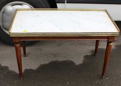 Antique 1940's Mahogany White Marble Topped Coffee Table on Turned Legs.