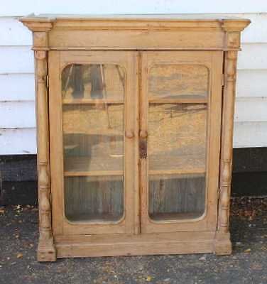 Lovely Original 1900's Pine 2 Door Glazed Bookcase with Spindle detailing.