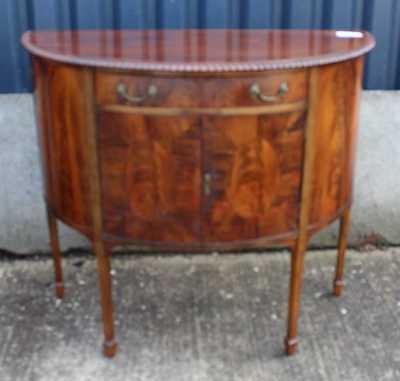 Antique .1920's Mahogany Half Moon Cabinet with cupboard and Drawer.