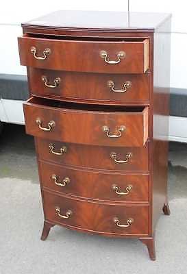 Antique Neat Slim Mahogany Bow Fronted Chest of 6 Drawers.