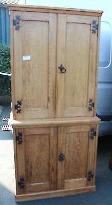Antique Lovely Original 1920's Pine Double Cupboard Bookcase with shelving. Various Uses