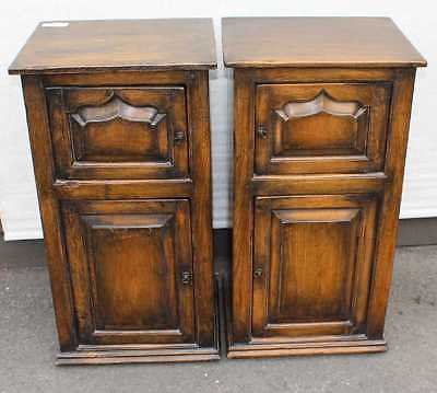 Antique 1940's Carved Pair of Oak Bedsides with 2 small Cupboards